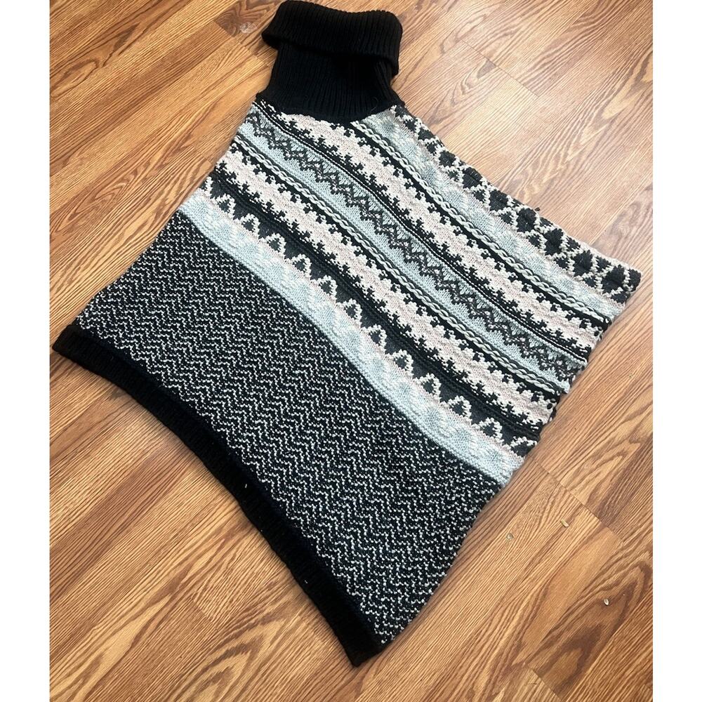 Cocogio Poncho Cape Women Turtleneck Aztec Western Heavyweight Italy Chunky O/S